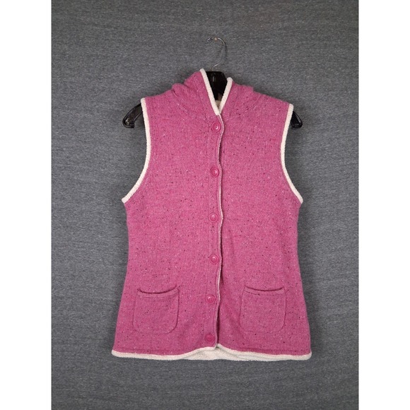 L.L. Bean Jackets & Blazers - LL Bean Womens Jacket M Pink Knit Fleece Lined Lambswool Hooded Vest 271805